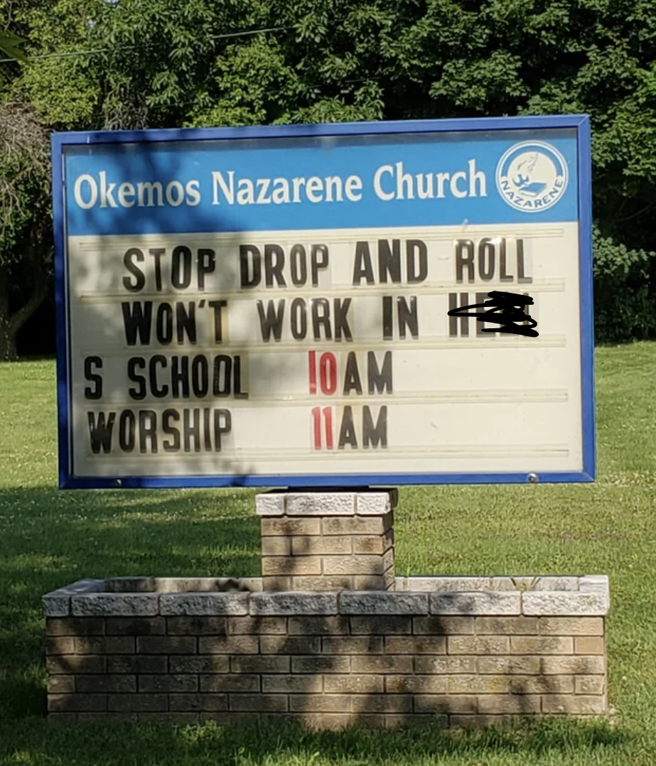 street sign - Okemos Nazarene Church Stop Drop And Roll Won'T Work In Her S School Worship Oam 11AM